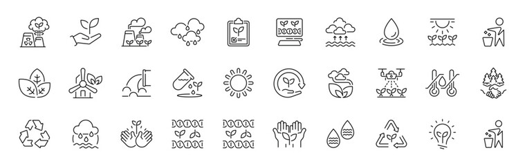 Eco nature outline icon set with editable stroke. thin line style symbols for environment and sustainability © Jocelyn_Flores