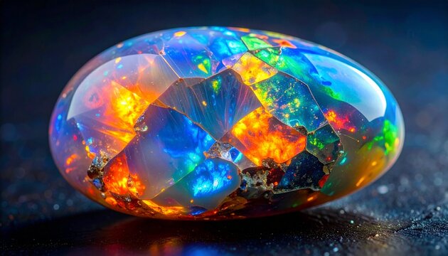 Vibrant iridescent opal gemstone macro shot with rainbow color play