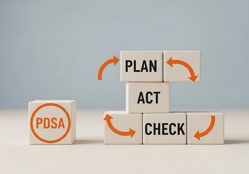 PDSA cycle model with planactcheck blocks and arrows