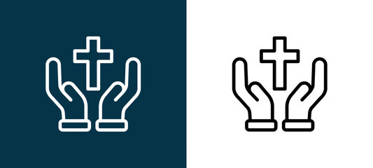 Obraz premium Two-shade outline icon pair in black and white, editable stroke vector illustration for web, mobile apps, UI design, branding, and print from Funeral