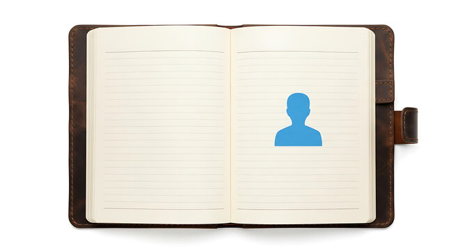 Open planner with silhouette of a person icon on a white background address book notebook organizer schedule silhouette contacts business
