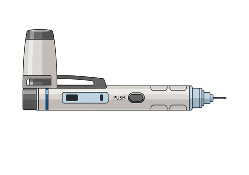 Illustration of an autoinjector pen device with a needle tip