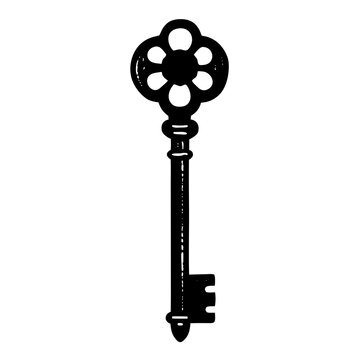 antique skeleton key 1900s linocut style black and white