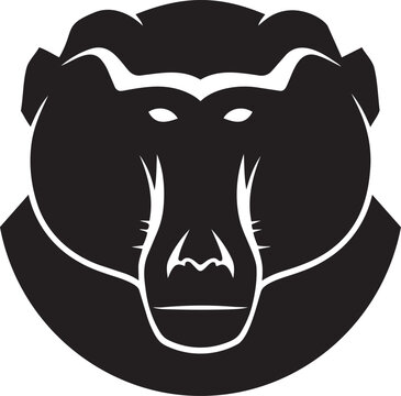 Stylized baboon face logo minimalist black and white vector illustration for wildlife or zoo branding isolated on white