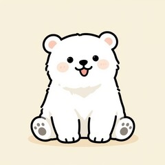 Fototapeta premium Cute Cartoon Polar Bear Sitting with Happy Expression