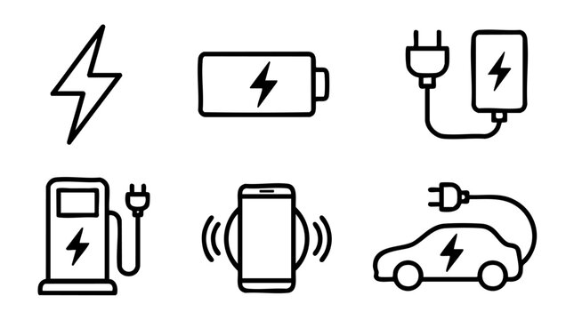 Electricity Icons Charging Collection Vector Illustration	