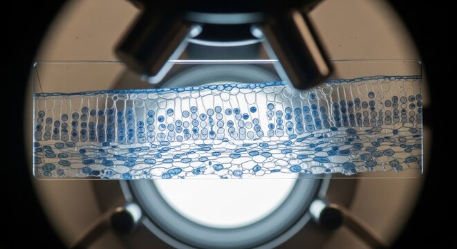 Microscope view of plant leaf tissue under magnification