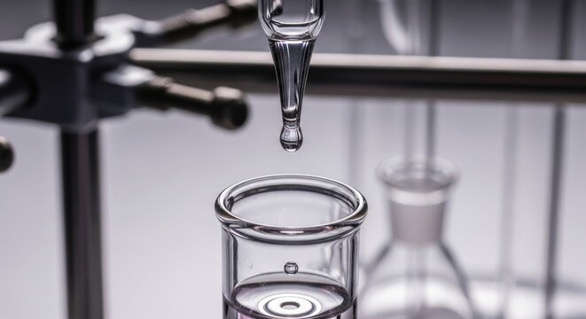 Droplet falling from burette into laboratory flask
