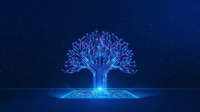 Digital Tree Network Glowing Circuit Connections circuit lines representing data growth, network expansion digital connectivity. Perfect for innovation, technology, data systems or futuristic business