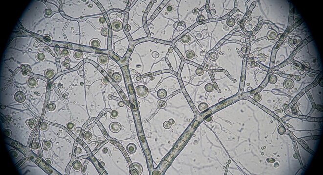 Microscopic Fungal Hyphae and Spores