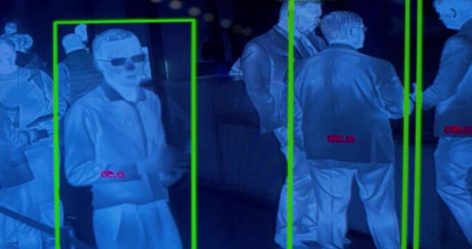 Modern security technologies. Artificial intelligence uses computer vision to monitor potentially unwanted behavior in public spaces among crowds.