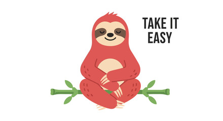 A red sloth meditating in a lotus position with text overlay © Hridoy