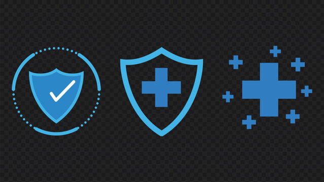 Blue shield with checkmark and plus signs medical