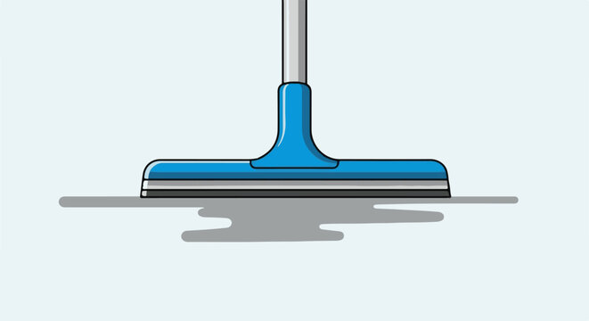 A blue squeegee with a gray handle on a light blue background