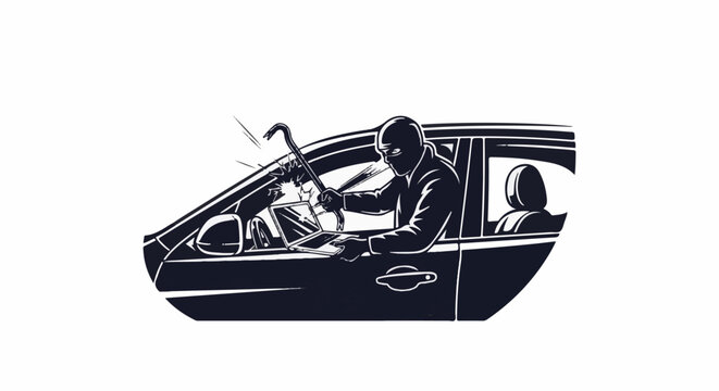 Bandit using crowbar and laptop to break into car