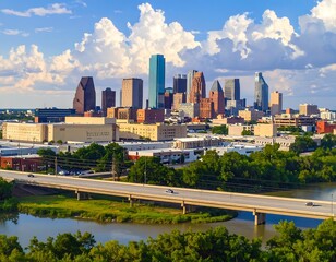 Fototapeta premium Dallas Skyline at Golden Hour: A Stunning View of the City's Architecture