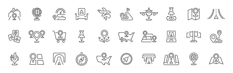 Travel navigation outline icon set: thin line editable stroke icons for map, gps, and destination themes © Jocelyn_Flores