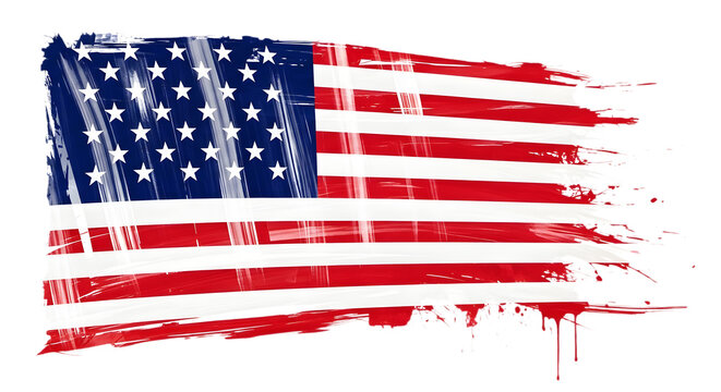Grunge american flag with paint splatter effect isolated on transparent background