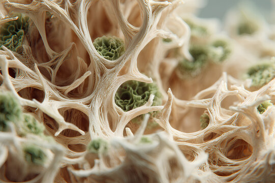 Macro view of advanced 3D-printed bio-scaffold for tissue engineering, intricate porous nanostructure for material science