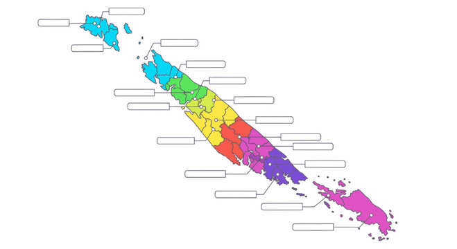 New Caledonia Administrative Map Vector Illustration with Blank Labels for Custom Geographical Data and Regional Infographic Design Template