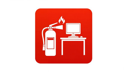 Fototapeta premium Fire Safety Icon for Office and Computer Workstation Protection Concept