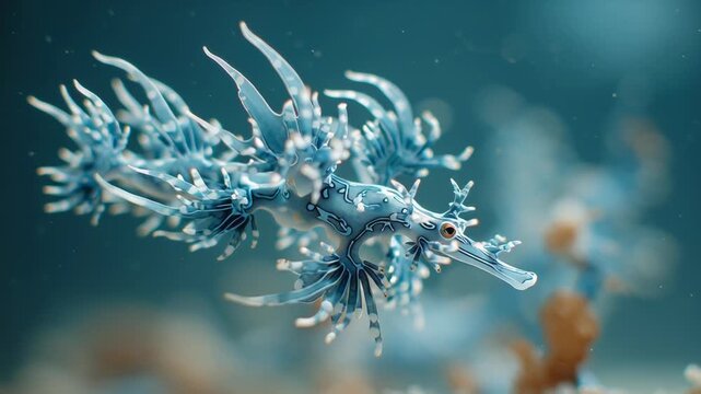 Close-up of a blue nudibranch sea slug in underwater environment.