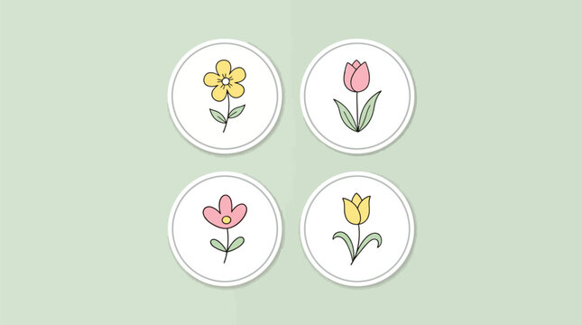 Four different types of flowers in circular icons Vector