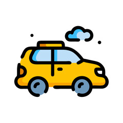 Obraz premium Colorful illustration of a vibrant yellow taxi car with light blue windows and wheels, isolated