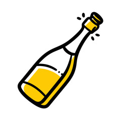 Cartoon champagne bottle illustration popping cork celebration icon for party event design © trandoo
