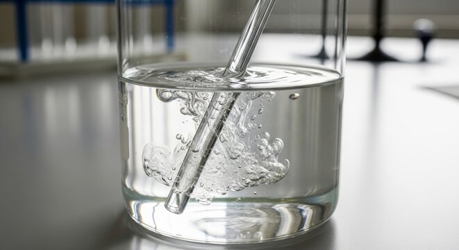 Solid Dissolving in Liquid Within Laboratory Beaker