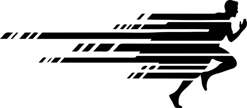 Running man, speed, motion, abstract, black silhouette, dynamic movement, vector icon