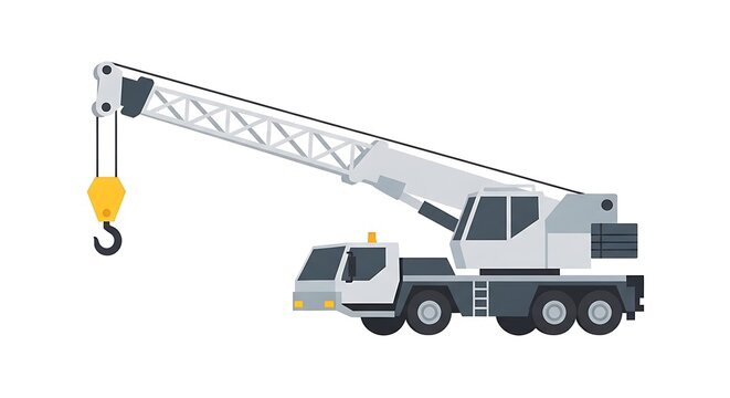 Mobile crane truck lifting heavy objects at construction site industrial machinery vector illustration