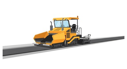 Obraz premium Road construction machinery, asphalt paver working on a new highway, vector illustration