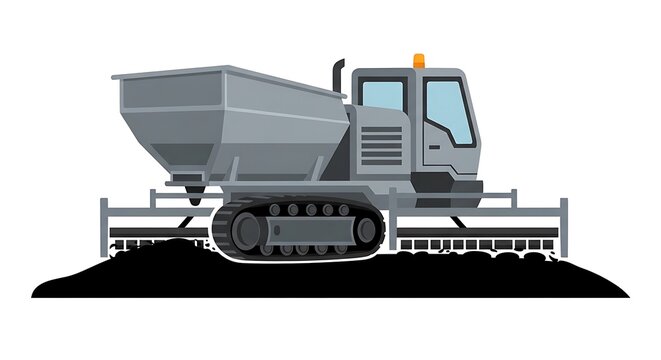 Crawler paving machine laying asphalt on road construction site work