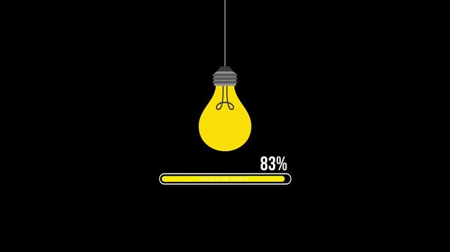Animated light bulb moves along a loading bar, symbolizing ideas forming and progress. 