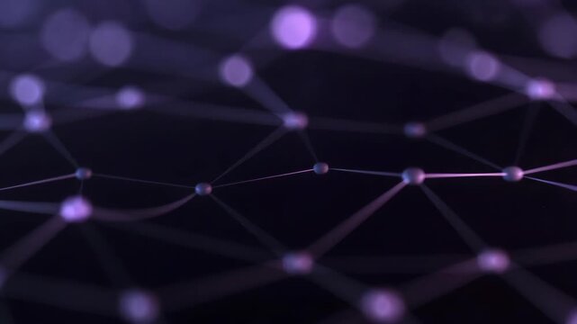 Glowing spheres linked by thin lines in soft abstract style on dark backdrop, concept of digital network connectivity