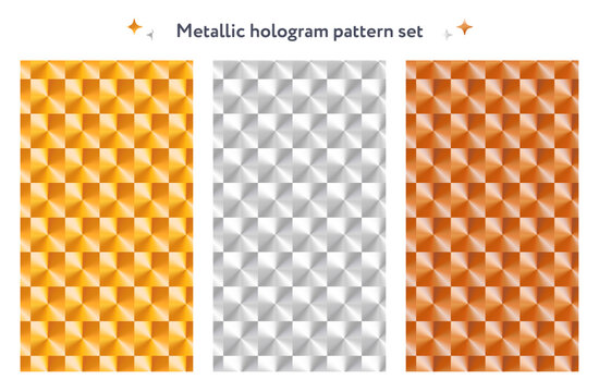 メタリックカラーのホログラムシームレスパターンセット　金　銀　銅