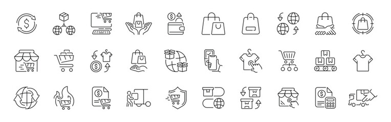 E-commerce shopping outline icon set with thin line and editable stroke for online retail © Jocelyn_Flores