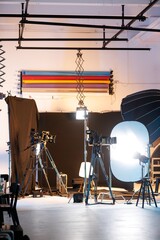This dynamic filming studio is fully equipped for producing interviews and podcasts. Bright lights...