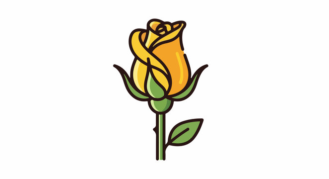 A stylized yellow rosebud with green stem and leaf