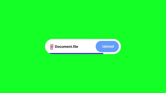4K motion graphics animation of upload document button on chroma key green screen background.