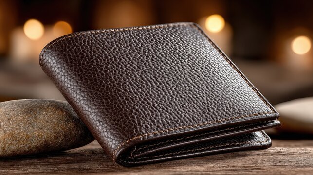 Brown Leather Wallet on Table