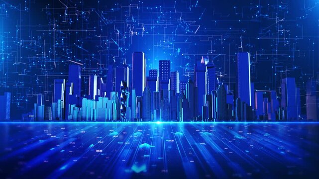 Futuristic city skyline digital grids network connections artificial intelligence, smart data driven urban modern cities. smart city innovation, technology presentations, digital futuristic urban 3D