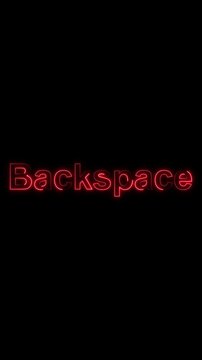 Red neon glowing text backspace on animated black background. Backspace lettering with red neon glow. Animated black background featuring red neon glowing text backspace for keyboards.