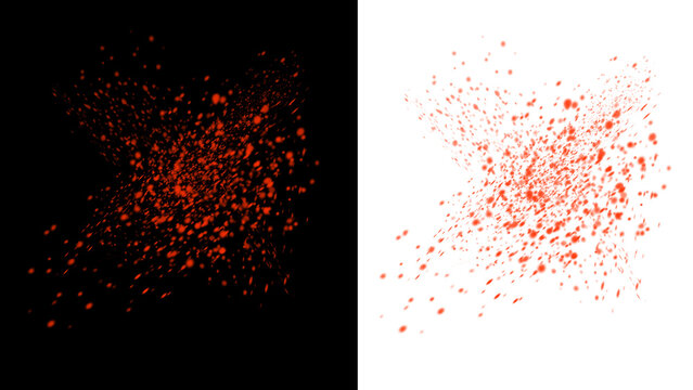 Red powder burst creating intense abstract energy pattern on black