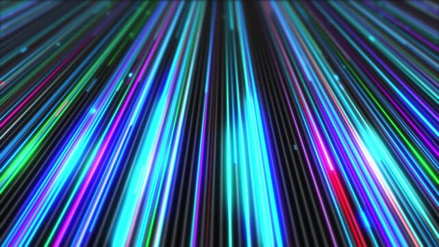 Colorful light streaks rush toward viewer with energy