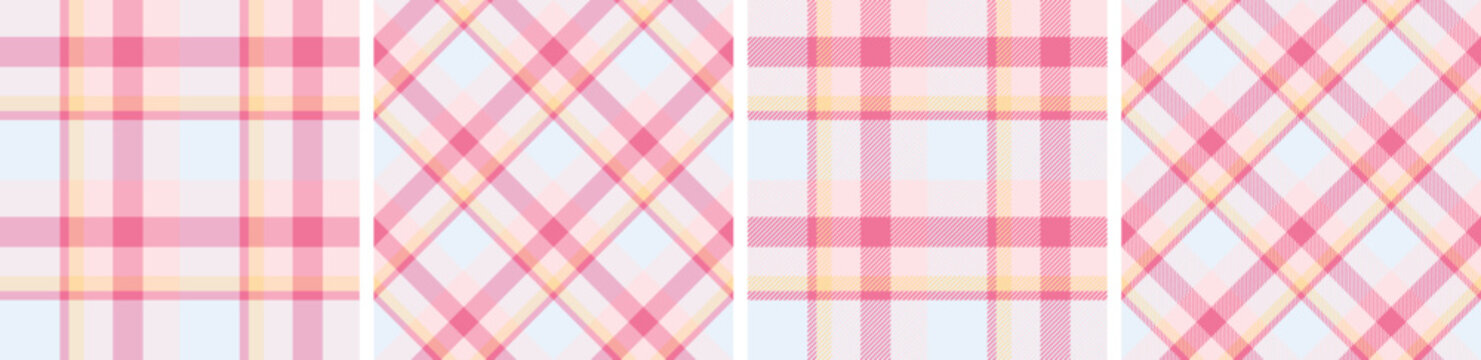 pastel pink plaid pattern set seamless tartan check plaid for skirt, tablecloth, blanket, duvet cover, or other modern fashion print.