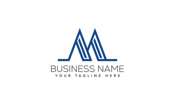 Dynamic blue letter m line art logo with multiple parallel lines design, m logo