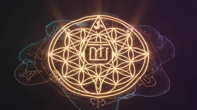 Glowing geometric pattern animation, mystical energy flow.