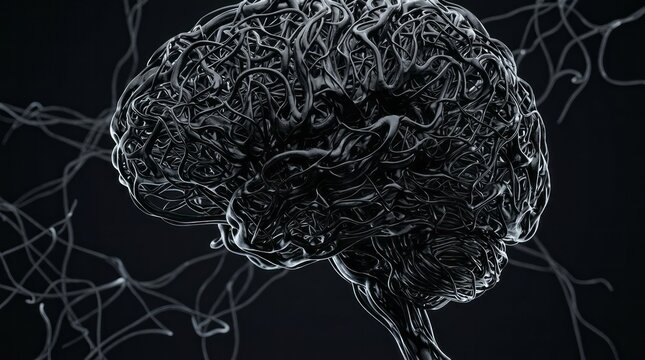 Abstract Black Brain with Neural Connections Brain Neural Connections Black Art 3D Science. Concept featuring brain, neural, connections, black, art for professional commercial design.